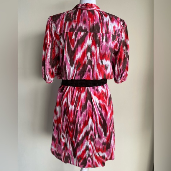 BOSTON PROPER BELTED BUTTON FRONT DRESS, RED/PINK/BROWN/WHITE, US SIZE 10 - Picture 8 of 8